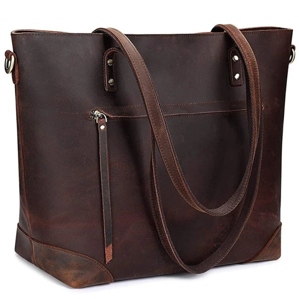 Crossbody Shoulder Leather Tote Bag Vintage Bucket Tote - Image 2