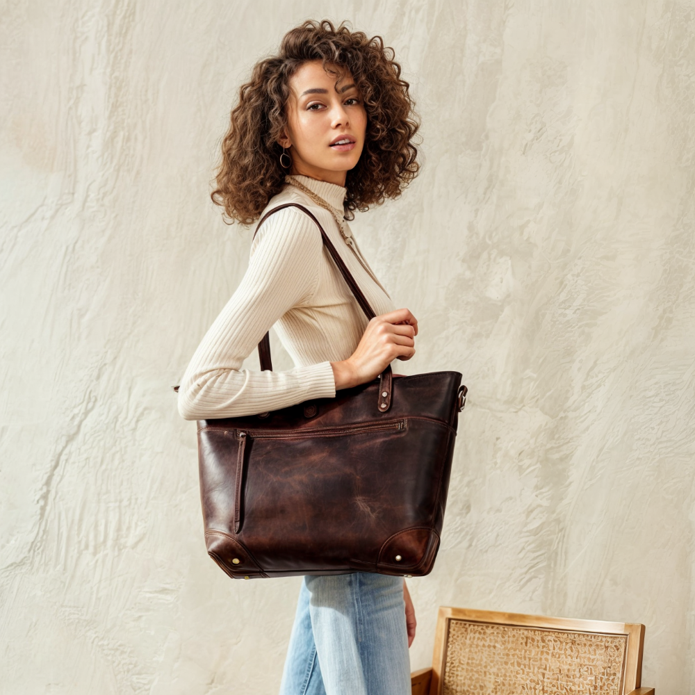 Crossbody Shoulder Leather Tote Bag Vintage Bucket Tote - Image 6