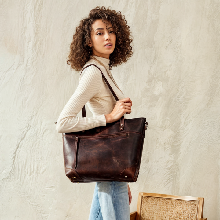 Crossbody Shoulder Leather Tote Bag Vintage Bucket Tote - Image 6
