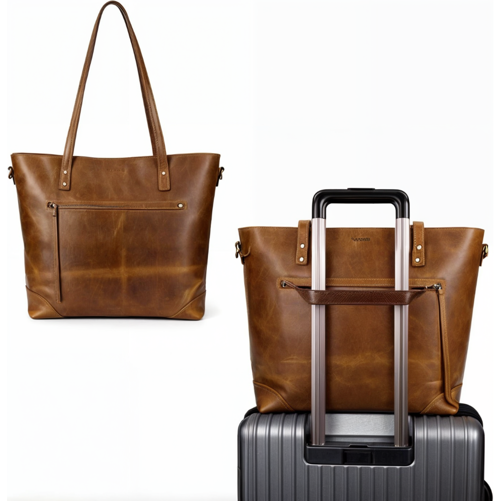 Crossbody Shoulder Leather Tote Bag Vintage Bucket Tote - Image 7