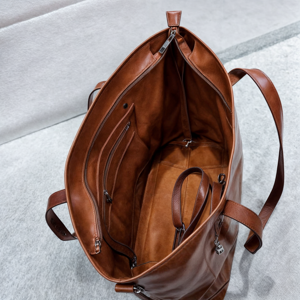 Crossbody Shoulder Leather Tote Bag Vintage Bucket Tote - Image 8