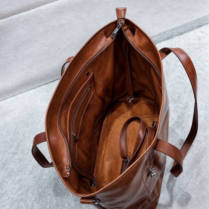 Crossbody Shoulder Leather Tote Bag Vintage Bucket Tote - Image 8