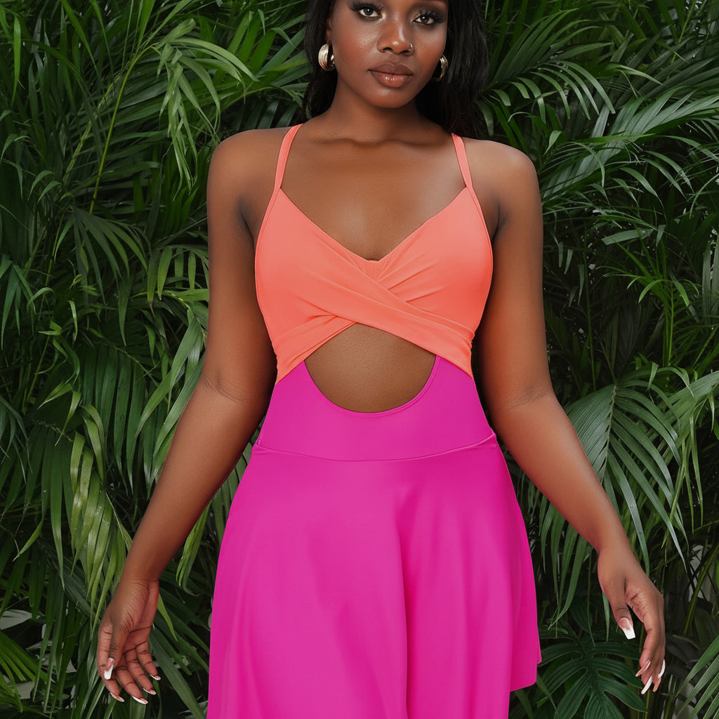 Costume da bagno donna intero con push up, scollo a V e gonna