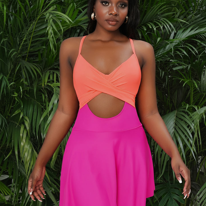 Costume da bagno donna intero con push up, scollo a V e gonna