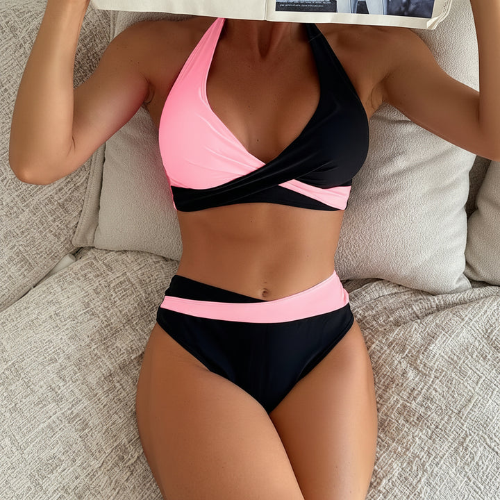Bikini Set Women Cutout Patchwork High Stretch Two Piece