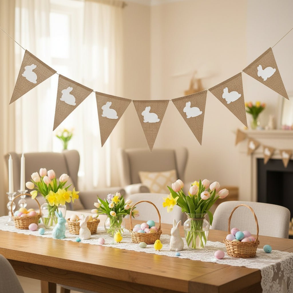 Easter Bunting Banner Rustic Garden Party Decorations Holidays