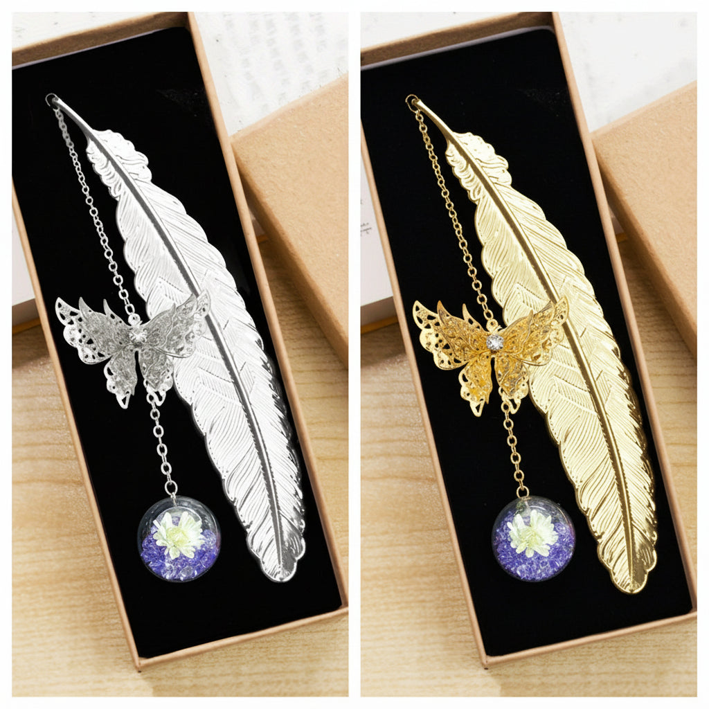 Bookmark Metal Feather Pendant Crystal Decorative Reading Gift