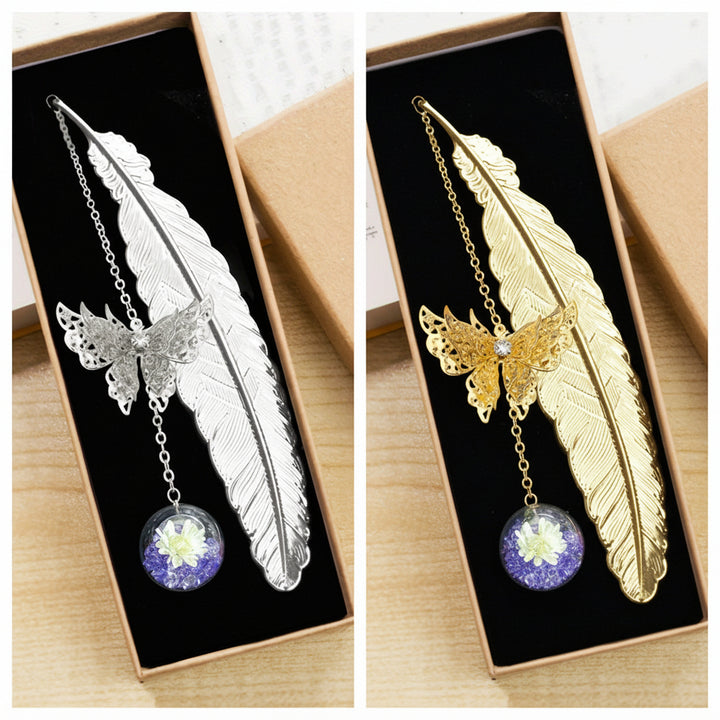 Bookmark Metal Feather Pendant Crystal Decorative Reading Gift