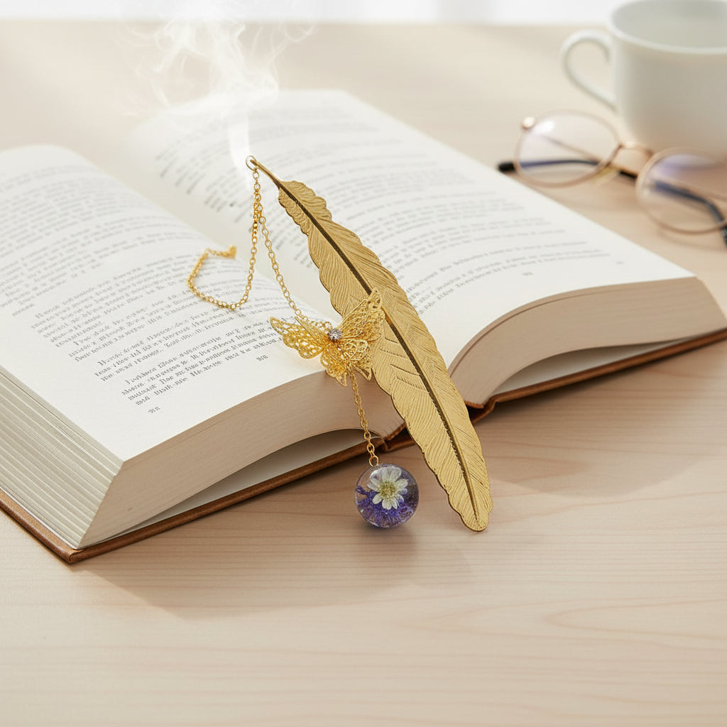 Bookmark Metal Feather Pendant Crystal Decorative Reading Gift
