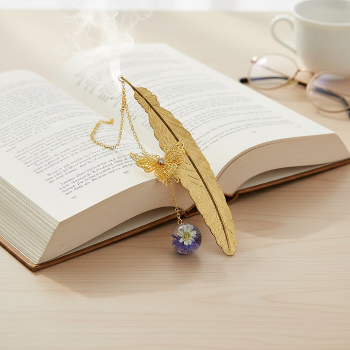 Bookmark Metal Feather Pendant Crystal Decorative Reading Gift