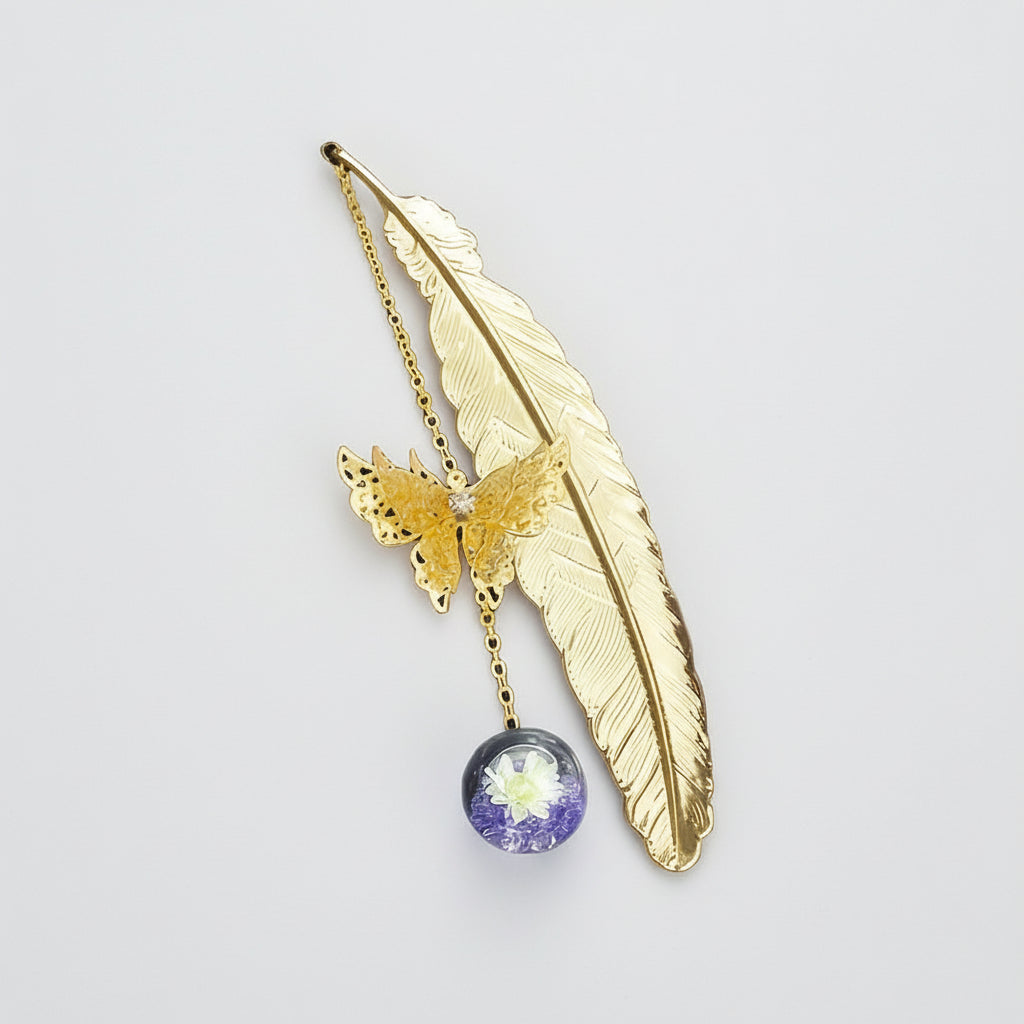 Bookmark Metal Feather Pendant Crystal Decorative Reading Gift