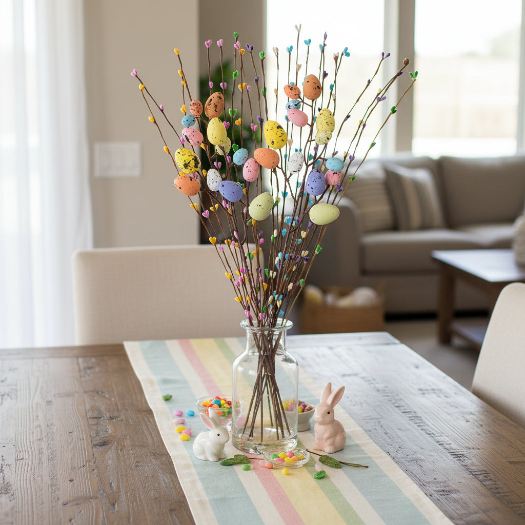 Artificial Easter Vine Stems Pastel Eggs Berries Decor