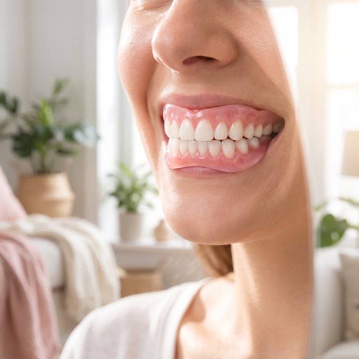 Silicone Denture Liners Temporary Upper Lower Arch Set Pink Gum White Teeth - Image 1