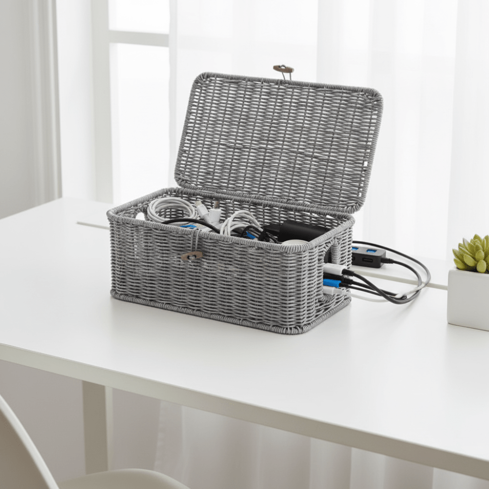 Desk Cable Organizer Cord Organizer Box Storage Bin - Image 2