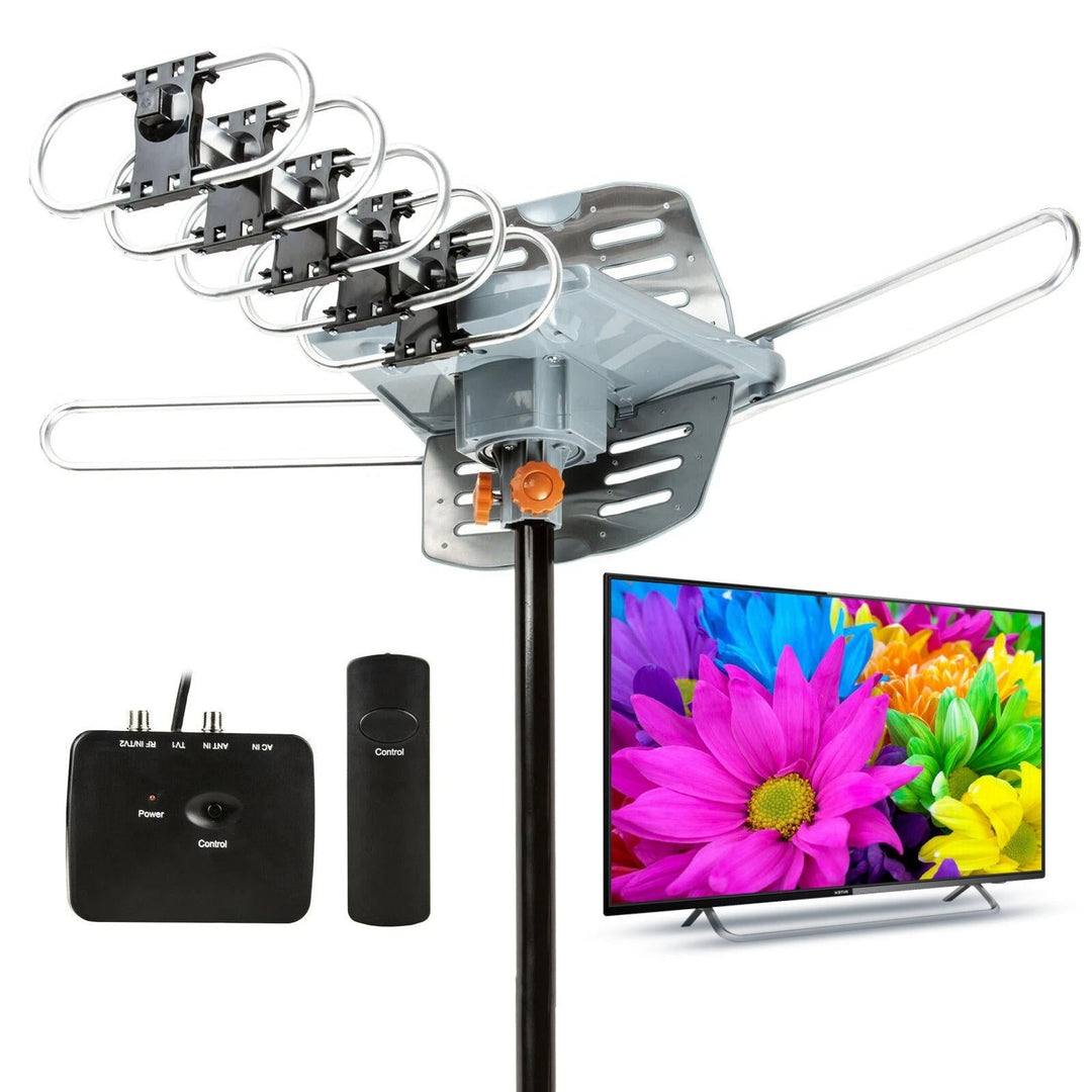 Digital TV Antenna Long Range Motorized Outdoor Amplifier 150 Mile Silver - Image 1