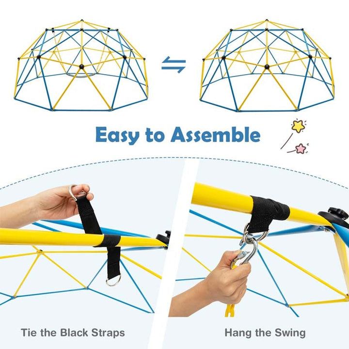 Dome Climber Geometric Jungle Gym Climbing Structure For Kids With Attached Swing Blue Yellow - Image 7