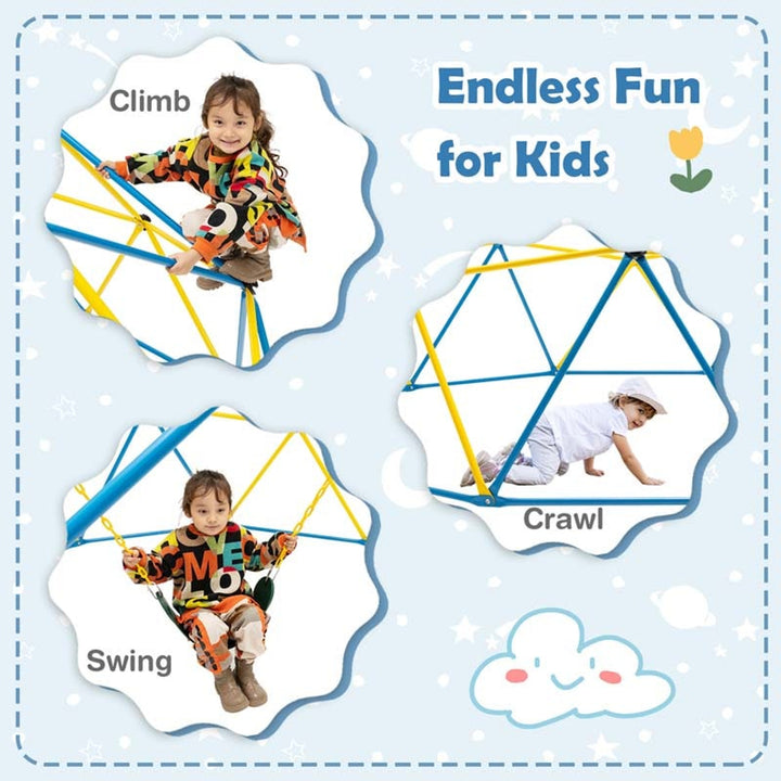 Dome Climber Geometric Jungle Gym Climbing Structure For Kids With Attached Swing Blue Yellow - Image 9