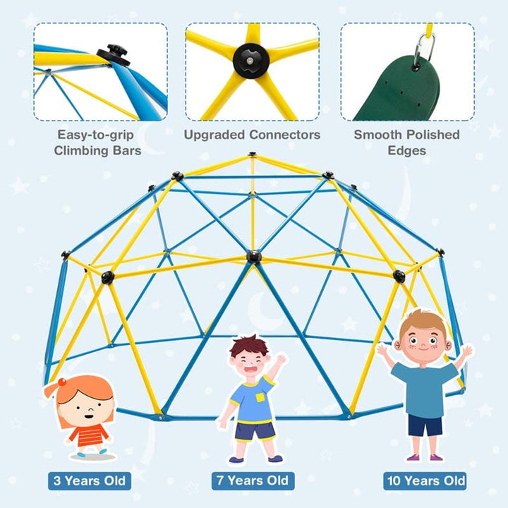 Dome Climber Geometric Jungle Gym Climbing Structure For Kids With Attached Swing Blue Yellow - Image 6