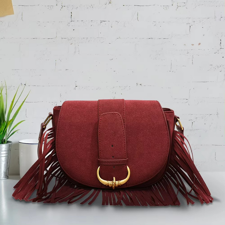 Suede Elegance – Chic Shoulder Bag with Fringes