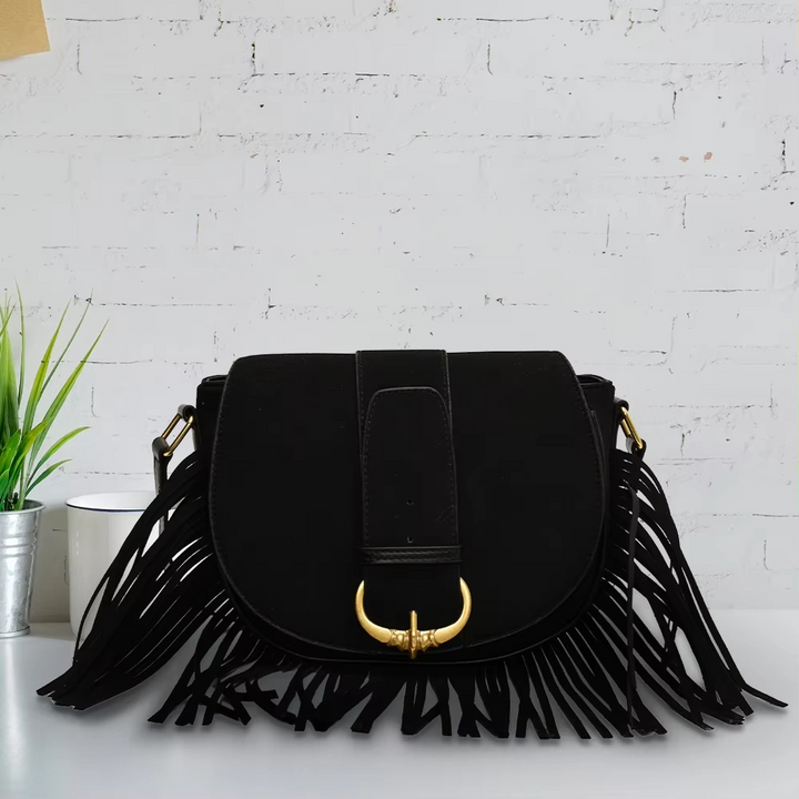 Suede Elegance – Chic Shoulder Bag with Fringes