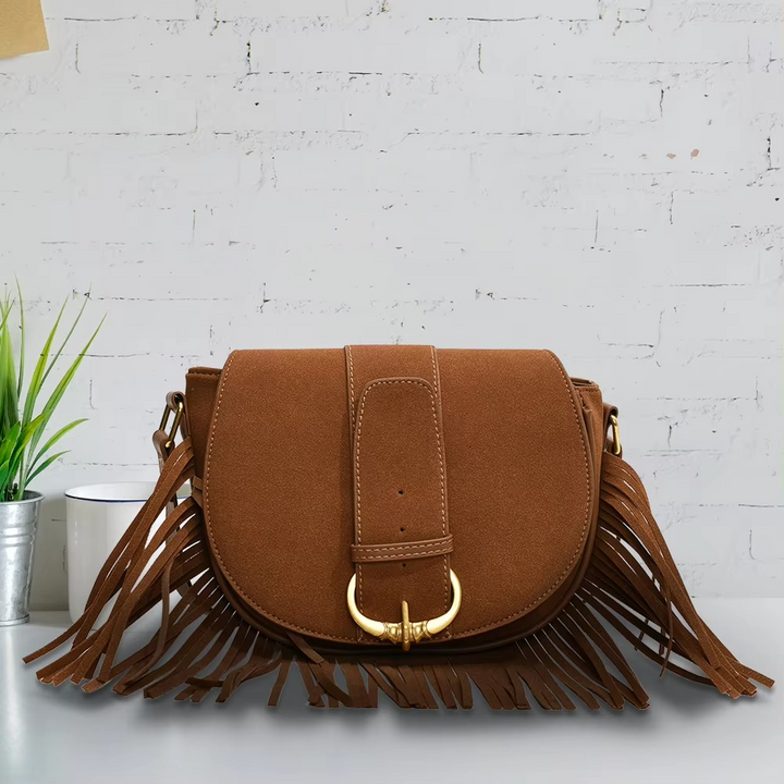 Suede Elegance – Chic Shoulder Bag with Fringes