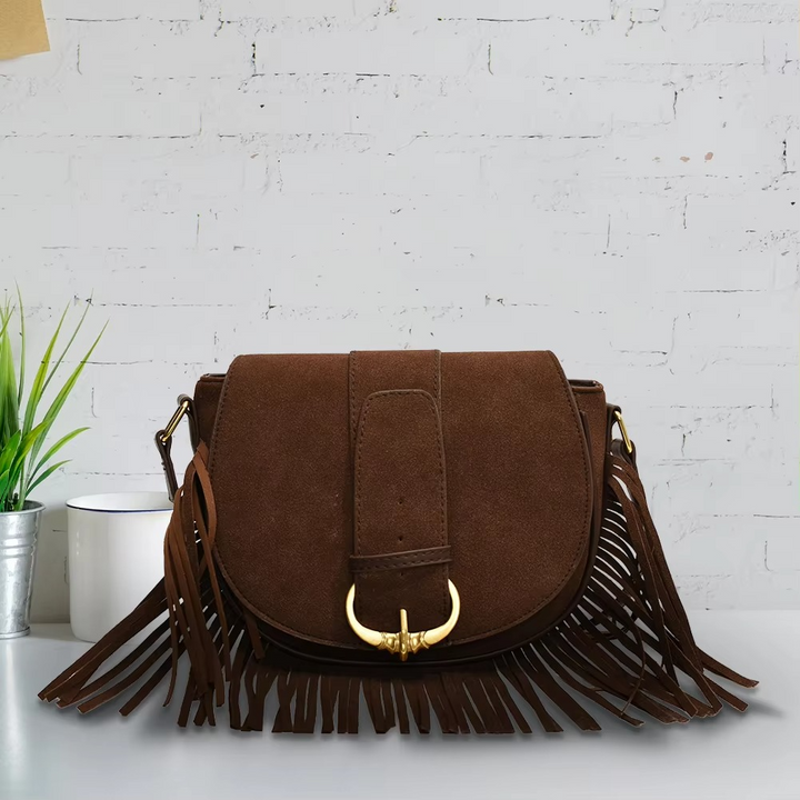 Suede Elegance – Chic Shoulder Bag with Fringes