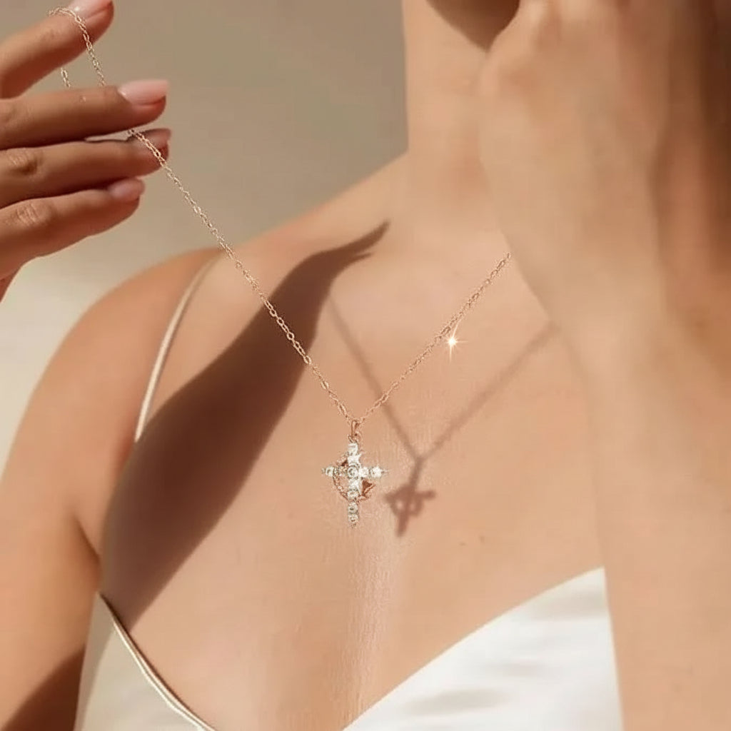 Cross Necklace Crown Pendant Gold Silver Faith Jewelry Gift