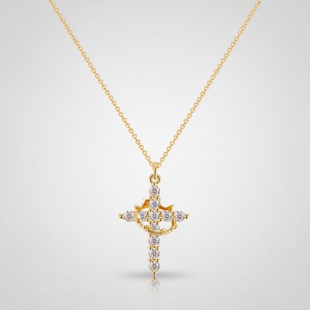 Cross Necklace Crown Pendant Gold Silver Faith Jewelry Gift