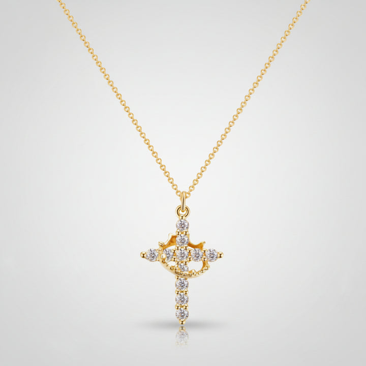 Cross Necklace Crown Pendant Gold Silver Faith Jewelry Gift
