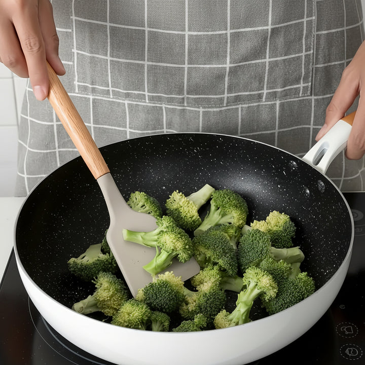 Kitchen Utensil Set Silicone Cooking Tools Wooden Handles