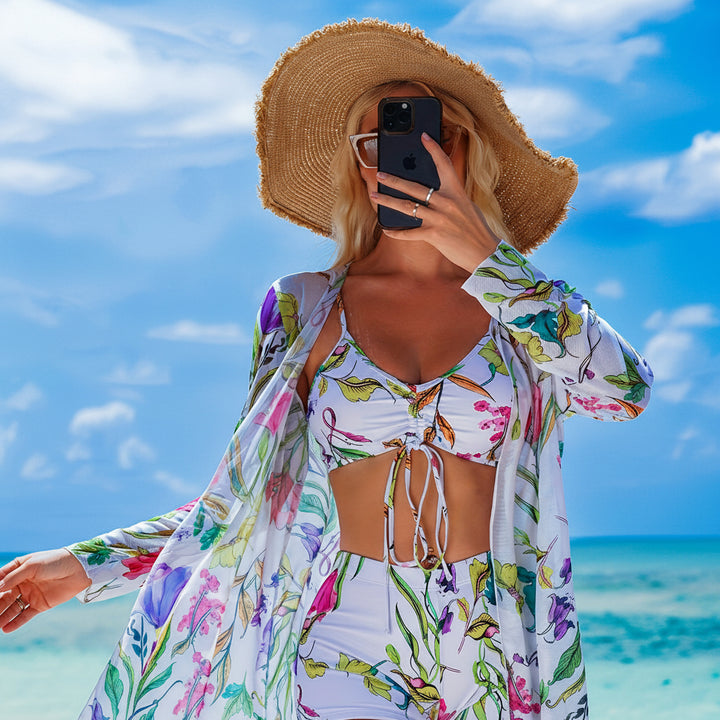 Bikini Set Women V Neck High Stretch Printed Two Piece Swimwear