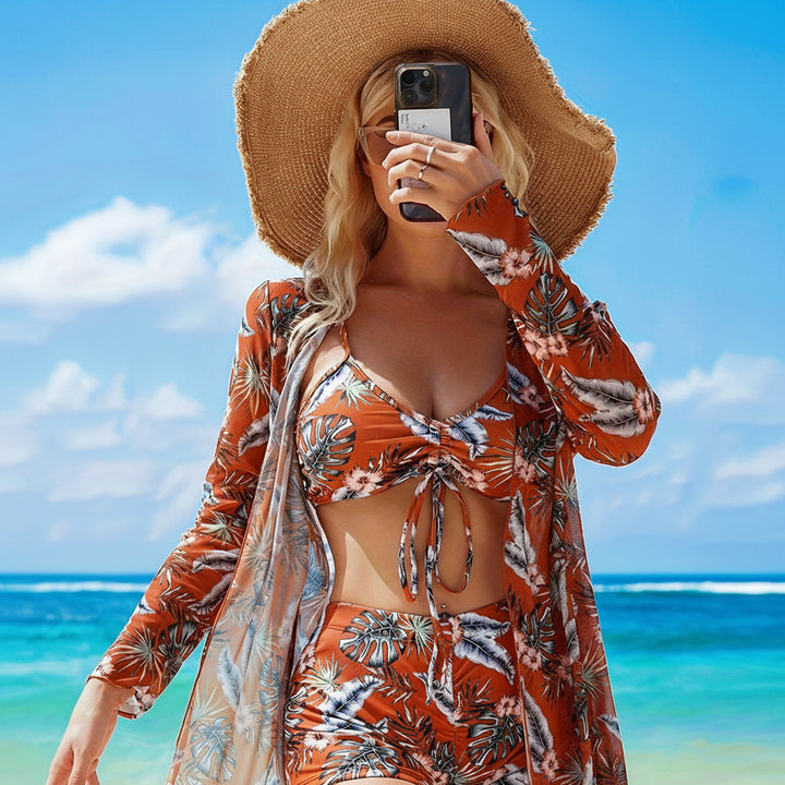 Bikini Set Women V Neck High Stretch Printed Two Piece Swimwear