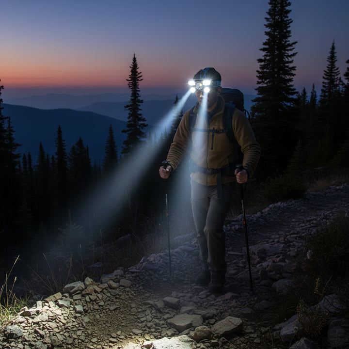 Lampada frontale da trekking ricaricabile a LED con luce USB brillante