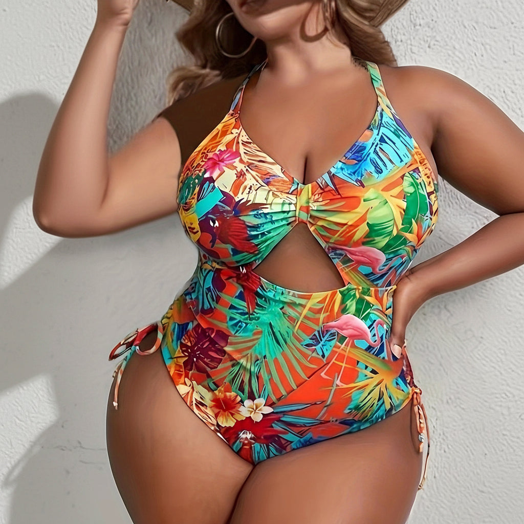 Floral One Piece Swimsuit V Neck High Stretch Beach Vacation Wear