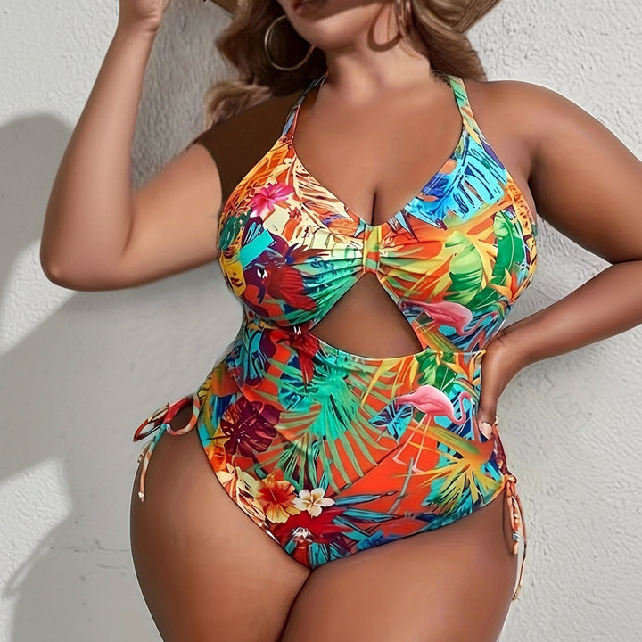 Floral One Piece Swimsuit V Neck High Stretch Beach Vacation Wear