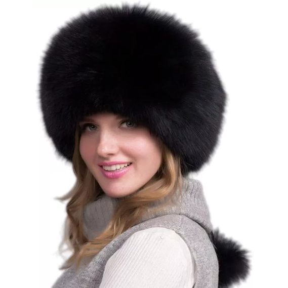 Fox Fur Hat Women's Thick Winter Earflap Cap Warm Natural Fashion Earmuffs - Image 1