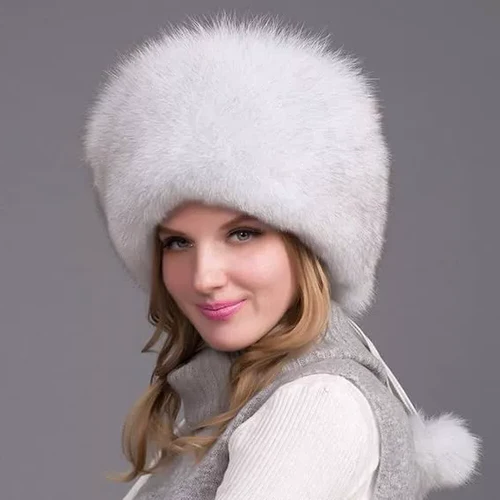 Fox Fur Hat Women's Thick Winter Earflap Cap Warm Natural Fashion Earmuffs - Image 2
