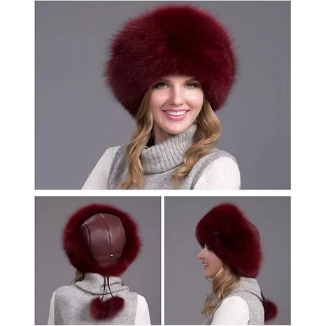 Fox Fur Hat Women's Thick Winter Earflap Cap Warm Natural Fashion Earmuffs - Image 5
