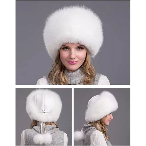 Fox Fur Hat Women's Thick Winter Earflap Cap Warm Natural Fashion Earmuffs - Image 6