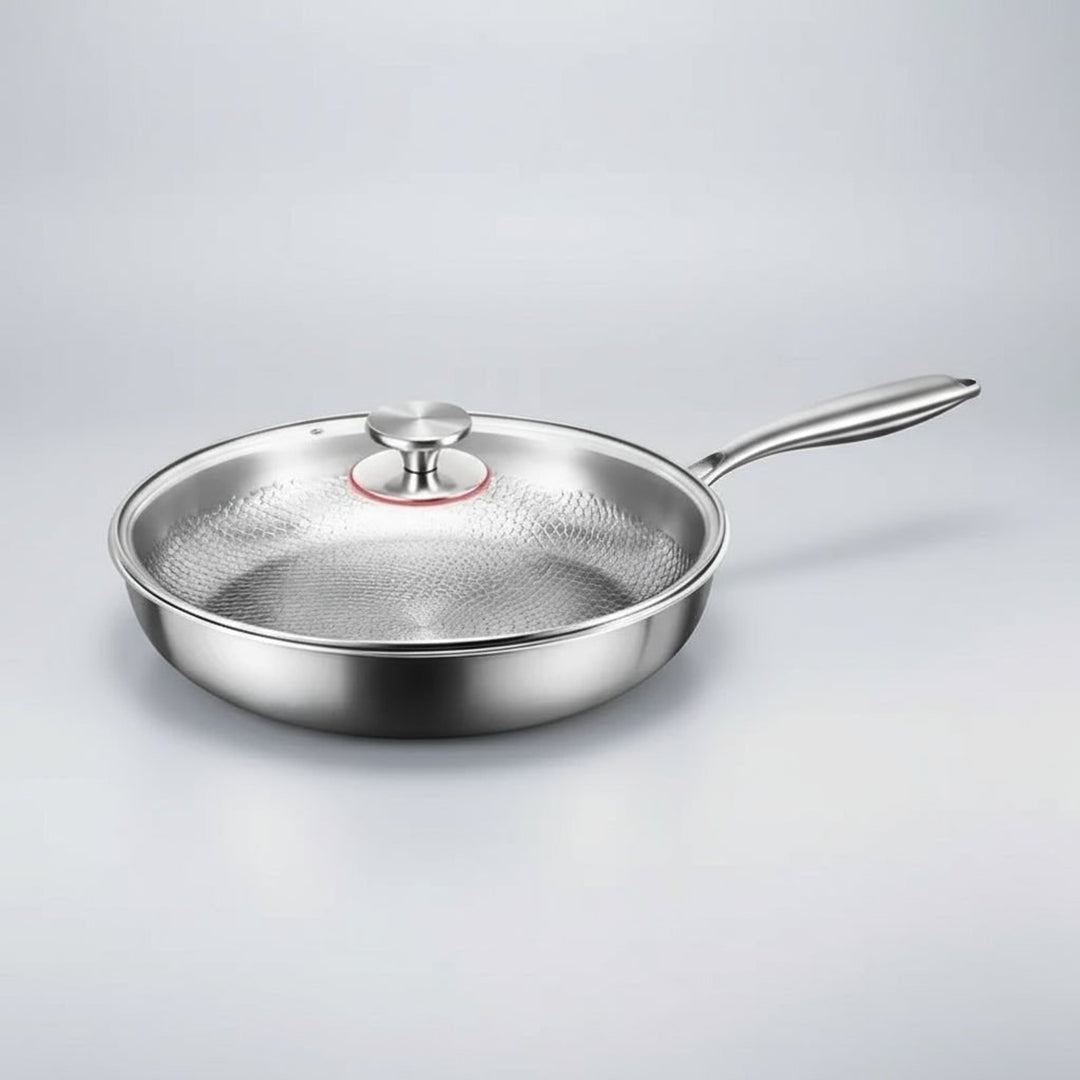 Frying Pan Non Stick Titanium Coated Hammered Stainless Steel Cookware Glass - Image 7