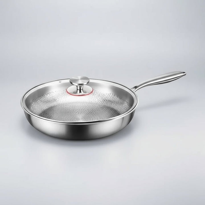 Frying Pan Non Stick Titanium Coated Hammered Stainless Steel Cookware Glass - Image 7