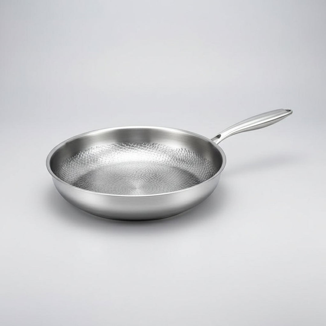 Frying Pan Non Stick Titanium Coated Hammered Stainless Steel Cookware Glass - Image 10
