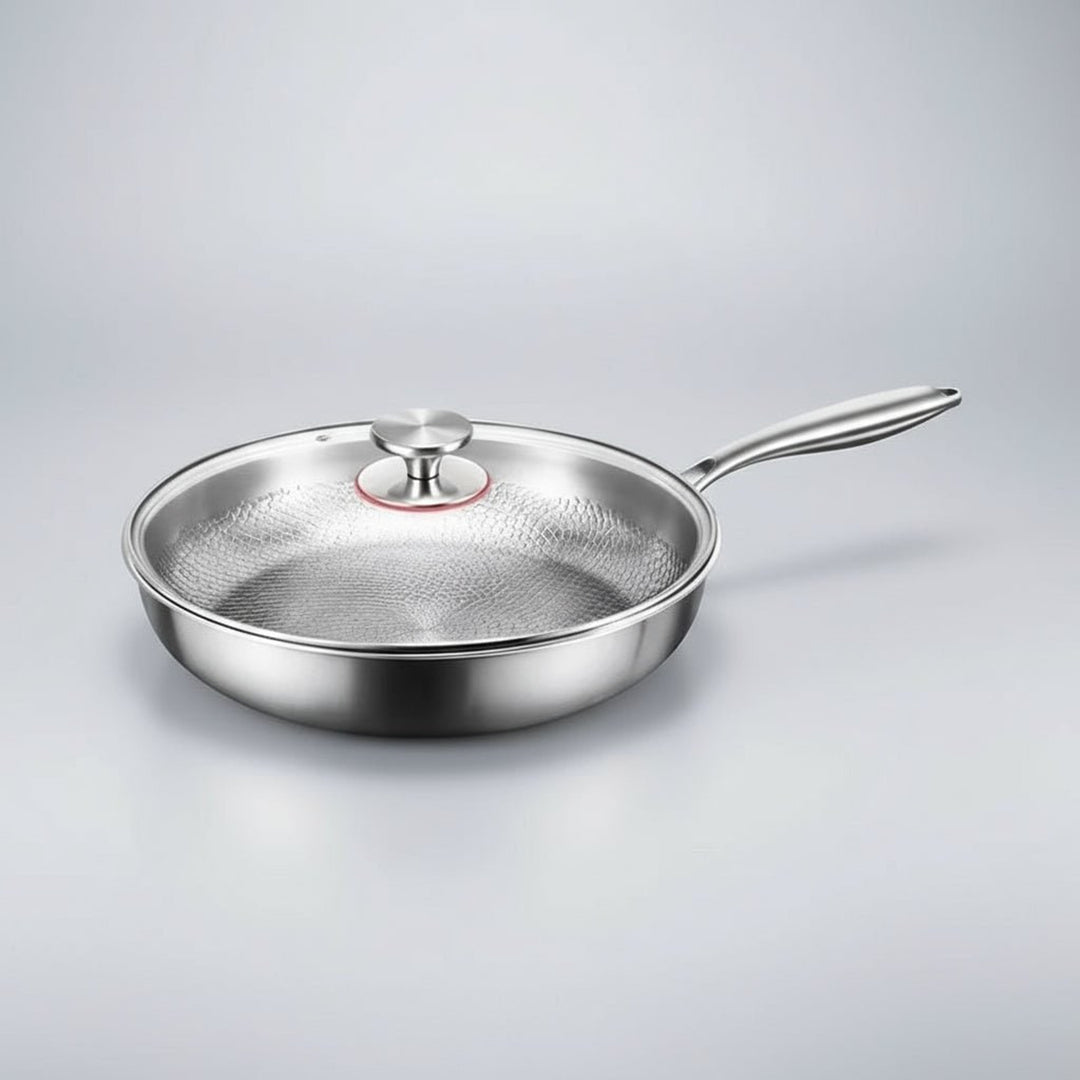 Frying Pan Non Stick Titanium Coated Hammered Stainless Steel Cookware Glass - Image 8