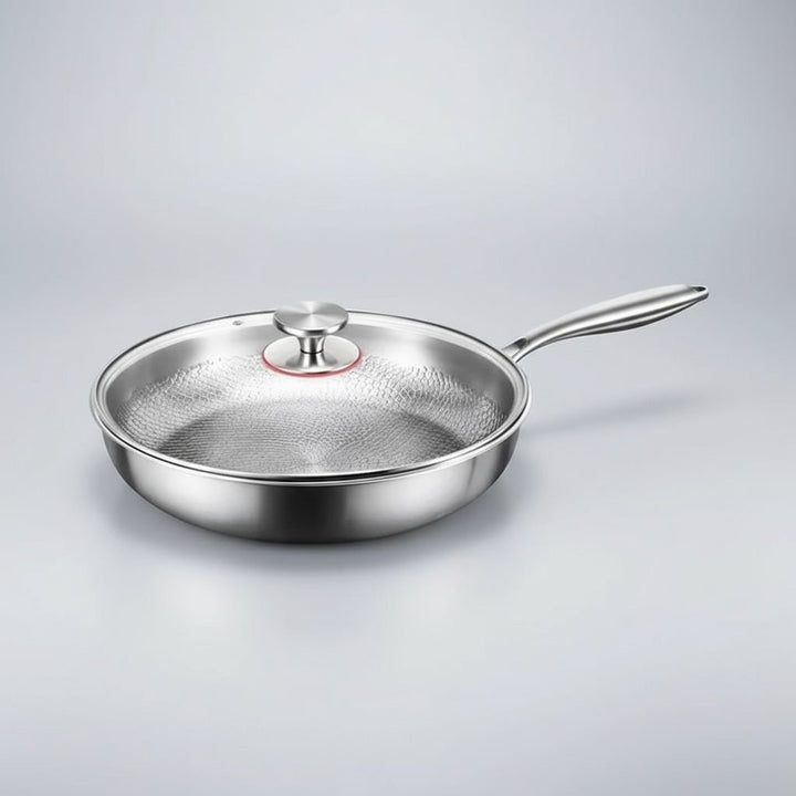 Frying Pan Non Stick Titanium Coated Hammered Stainless Steel Cookware Glass - Image 8