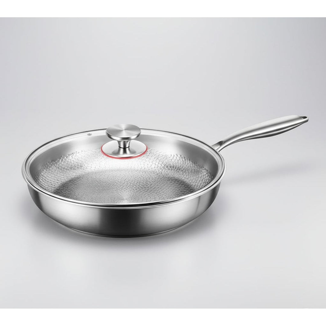 Frying Pan Non Stick Titanium Coated Hammered Stainless Steel Cookware Glass - Image 11