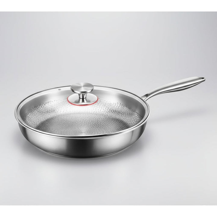 Frying Pan Non Stick Titanium Coated Hammered Stainless Steel Cookware Glass - Image 11