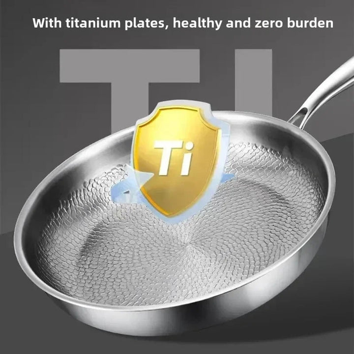 Frying Pan Non Stick Titanium Coated Hammered Stainless Steel Cookware Glass - Image 5
