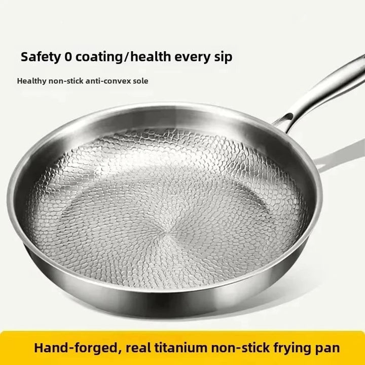 Frying Pan Non Stick Titanium Coated Hammered Stainless Steel Cookware Glass - Image 4