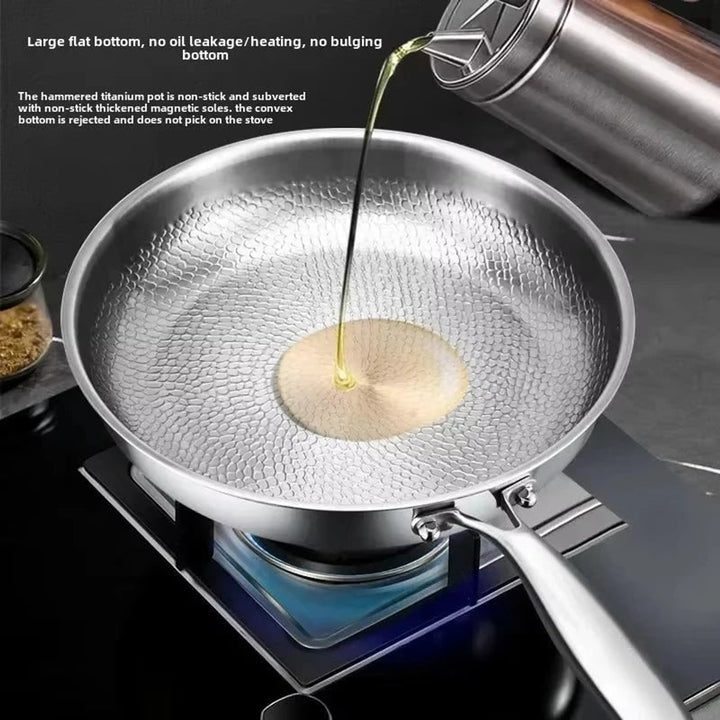 Frying Pan Non Stick Titanium Coated Hammered Stainless Steel Cookware Glass - Image 6