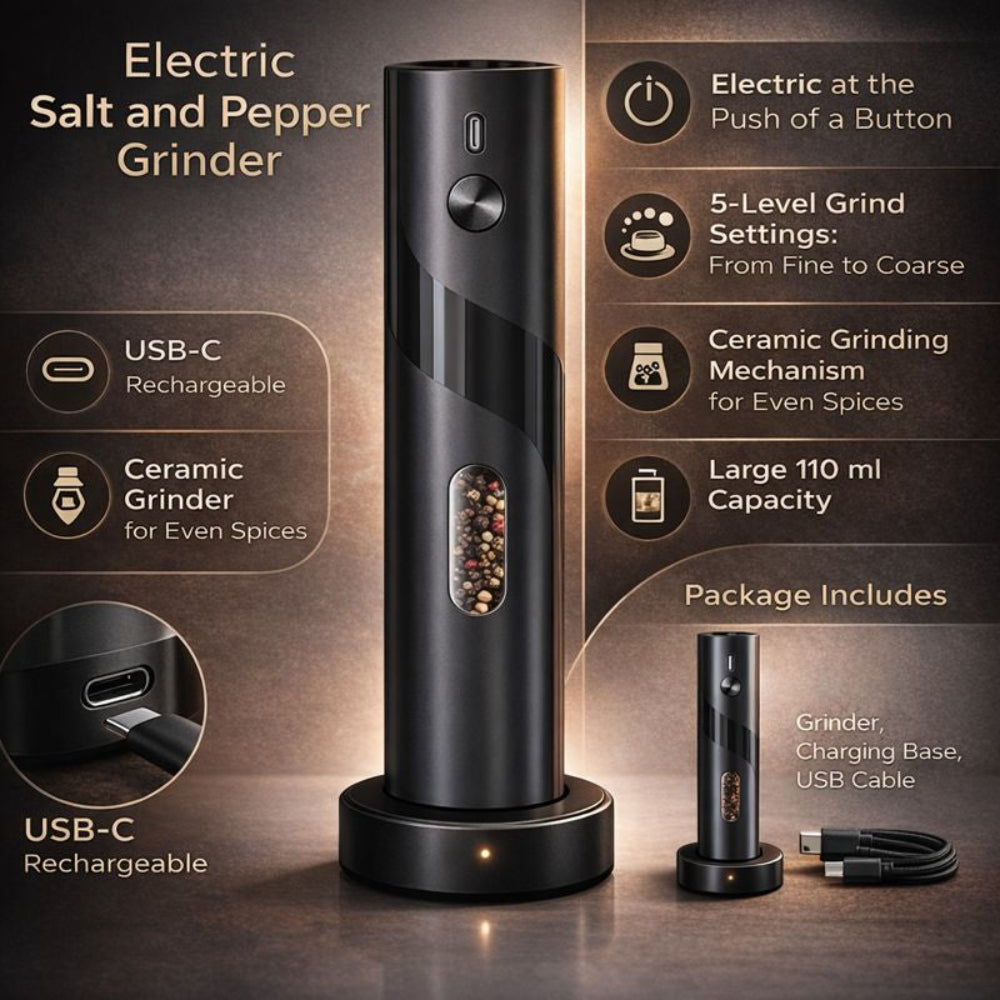 Electric Salt Pepper Grinder Stainless Steel Spice Mill Set